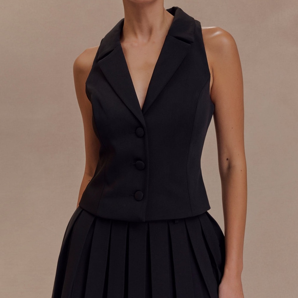 MESHKI Mura Suiting Vest + Pleated Mini Skirt